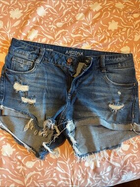Arizona Jean Company Distressed Dark Blue Denim Cutoff Shorts